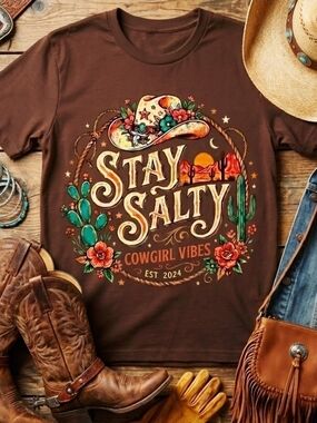 Stay Salty Cowgirl Vibes Tee • Western Graphic Shirt • Country Rodeo Top
